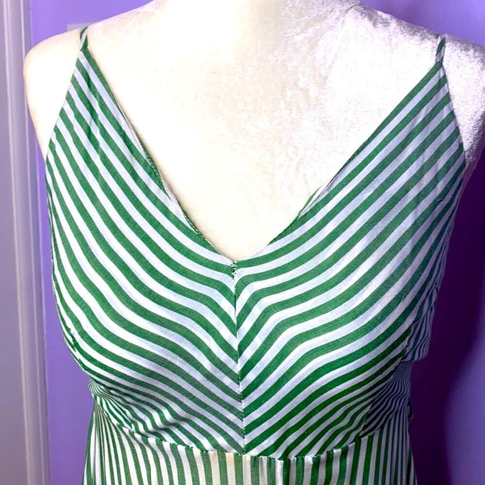 Green and White striped Maxi Dress